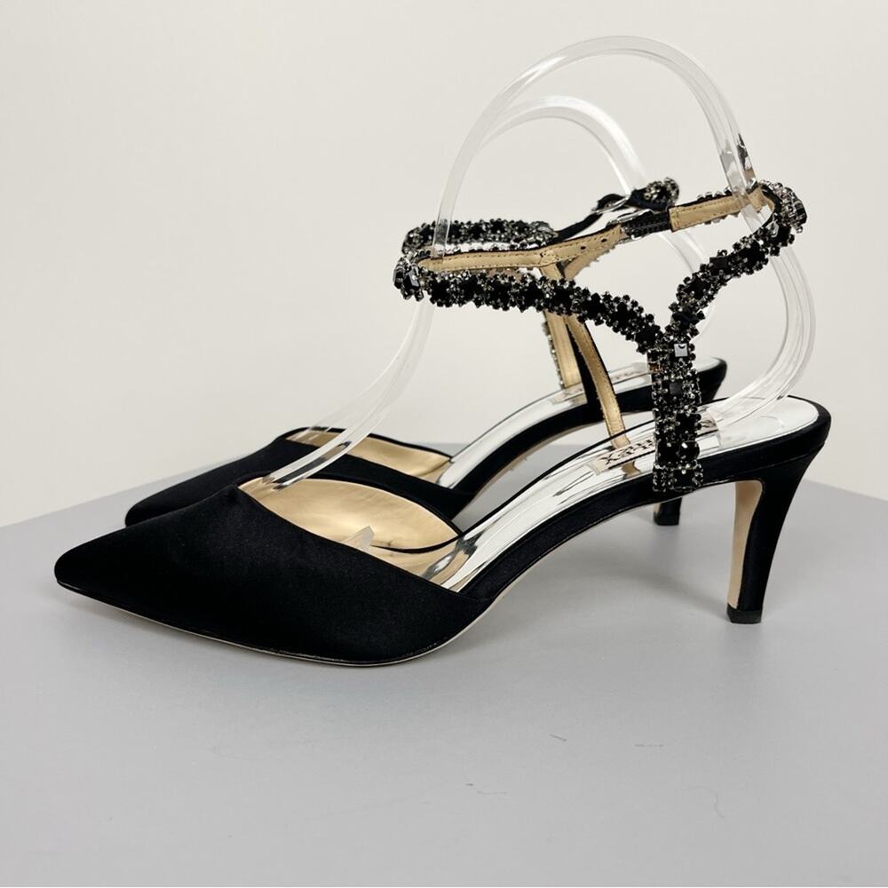 Badgley Mischka Galaxy Satin Crystal Ankle-Strap Pumps